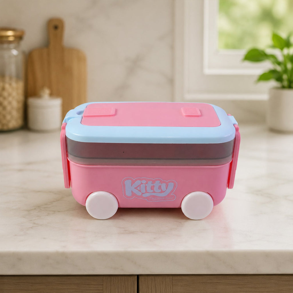 Bright kid-friendly car lunch box with wheels for kids' meals