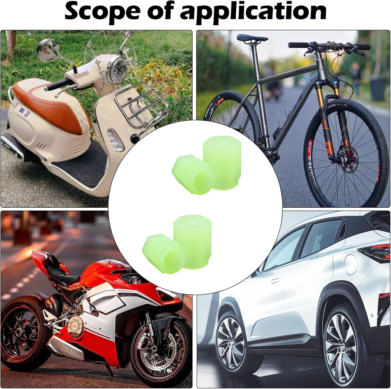 Set of luminous tyre valve caps enhancing night driving