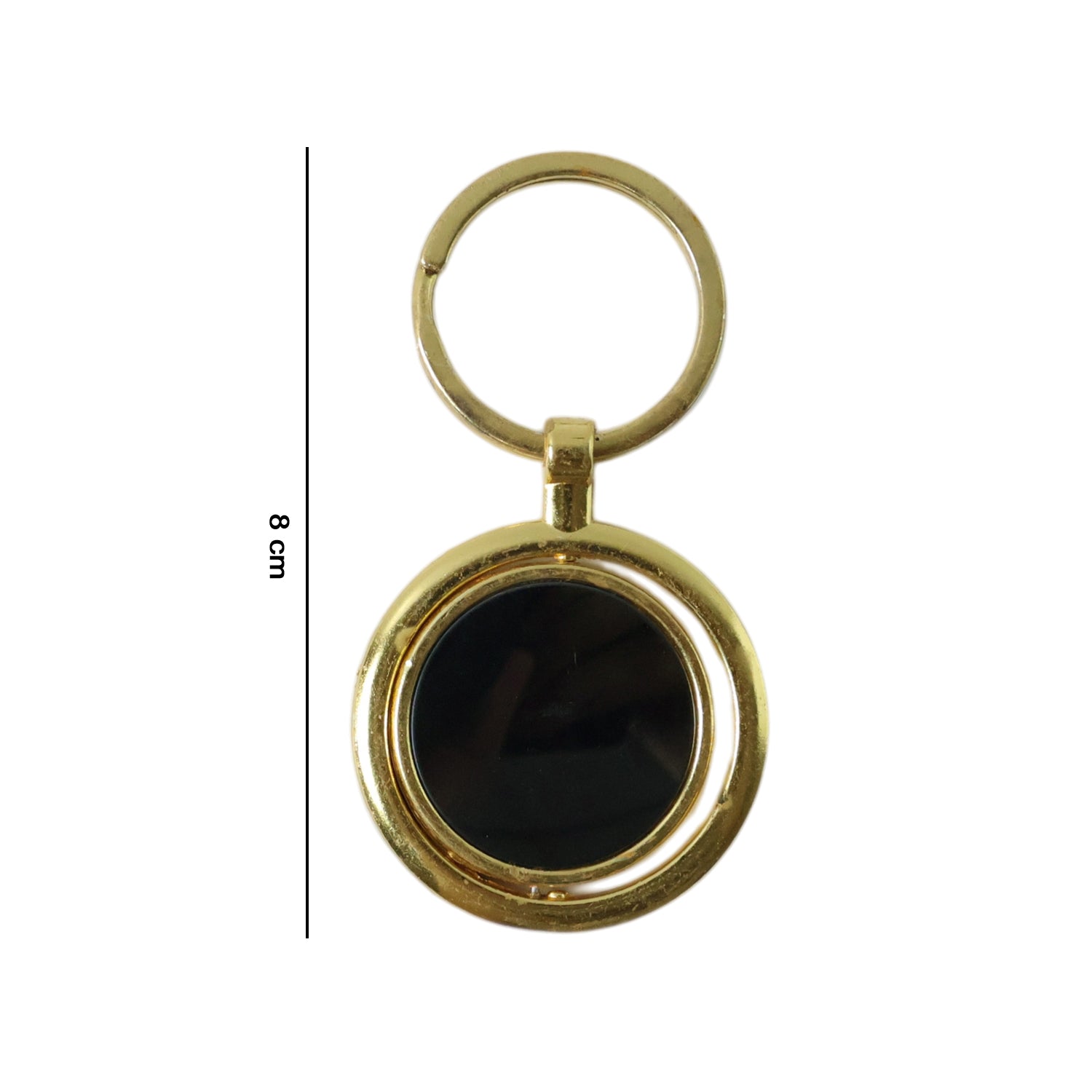Decorative gold plated keychain with black pendant, stylish and functional.