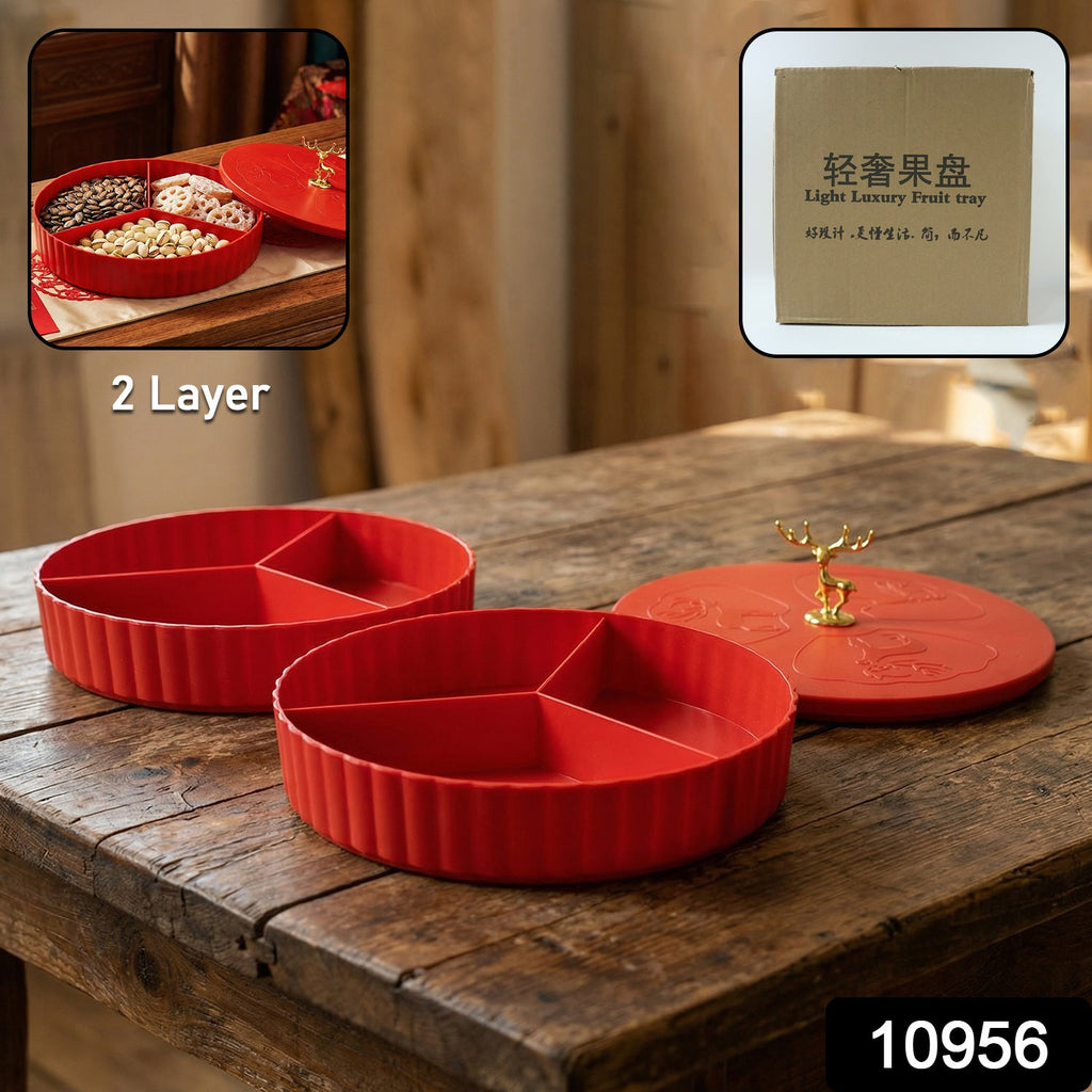 Multipurpose snack serving tray with multiple compartments and lid
