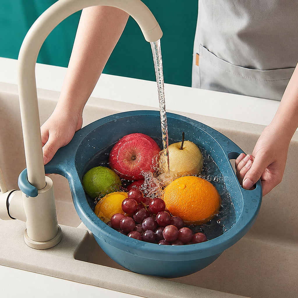 Multi-functional kitchen sink drain basket with corner hook, ideal for fruits and vegetables