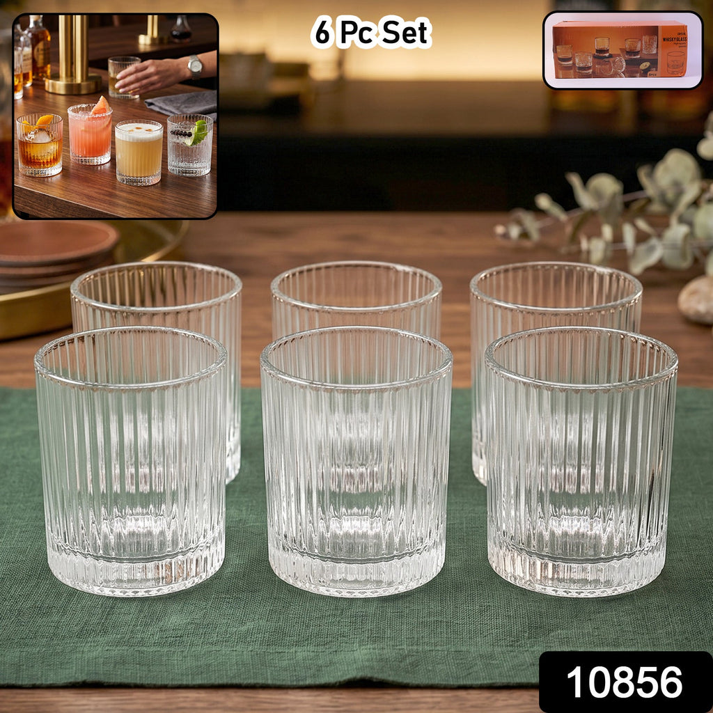 Six premium ribbed crystal glass tumblers ideal for versatile drinks