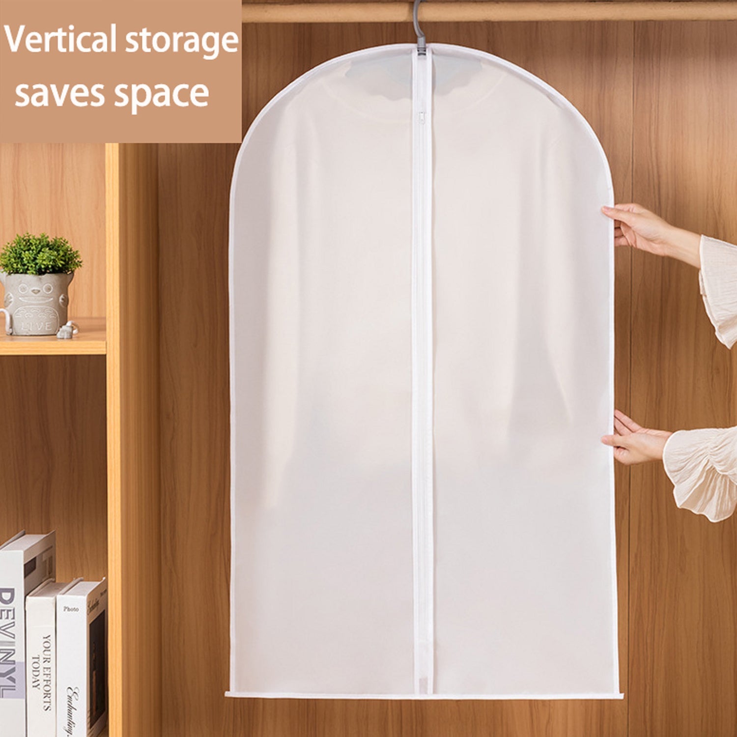 Compact folded view of the vertical storage suit cover, ready for travel.
