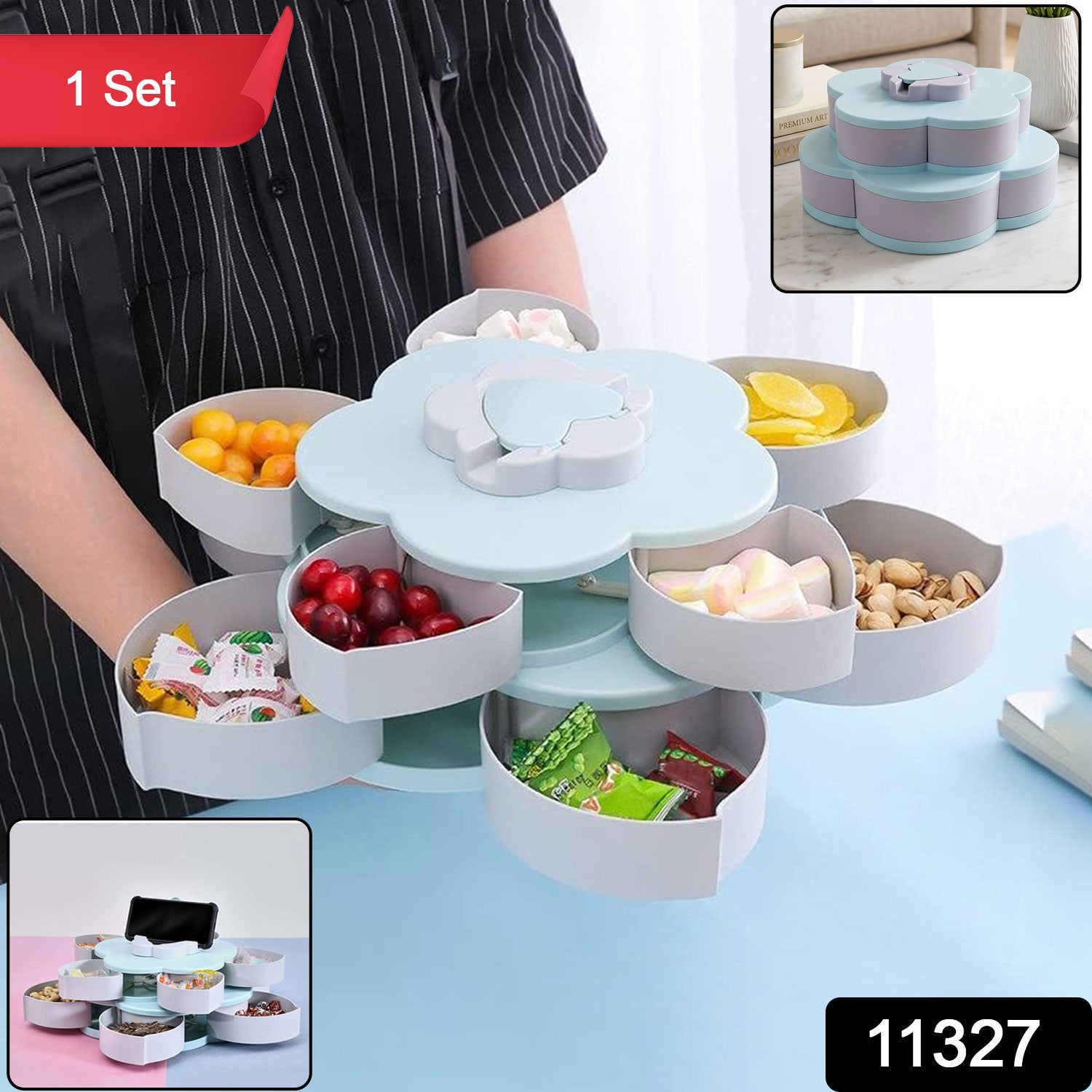 Rotating snack box multi section