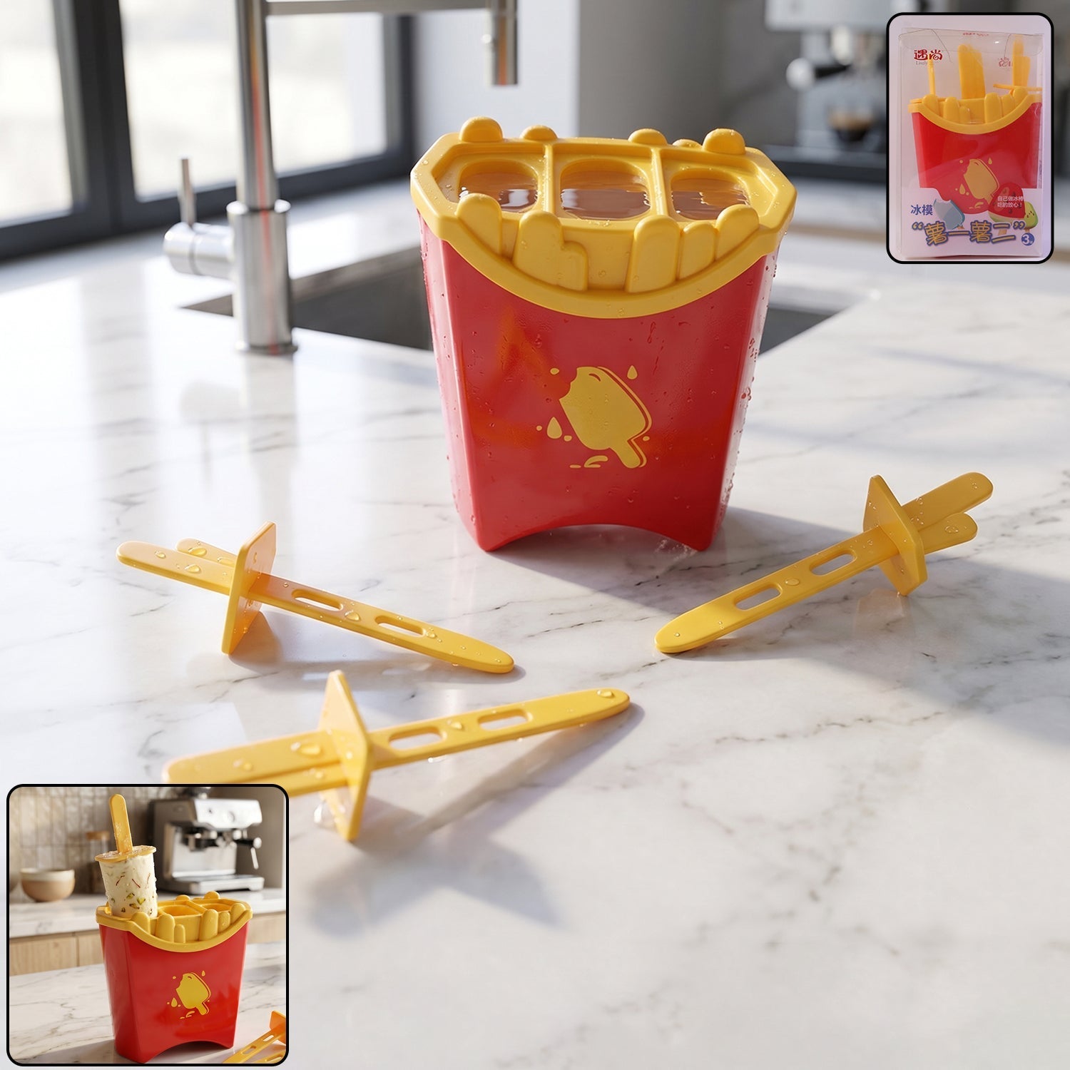 French fries shaped ice pop mould set for making summer frozen treats.
