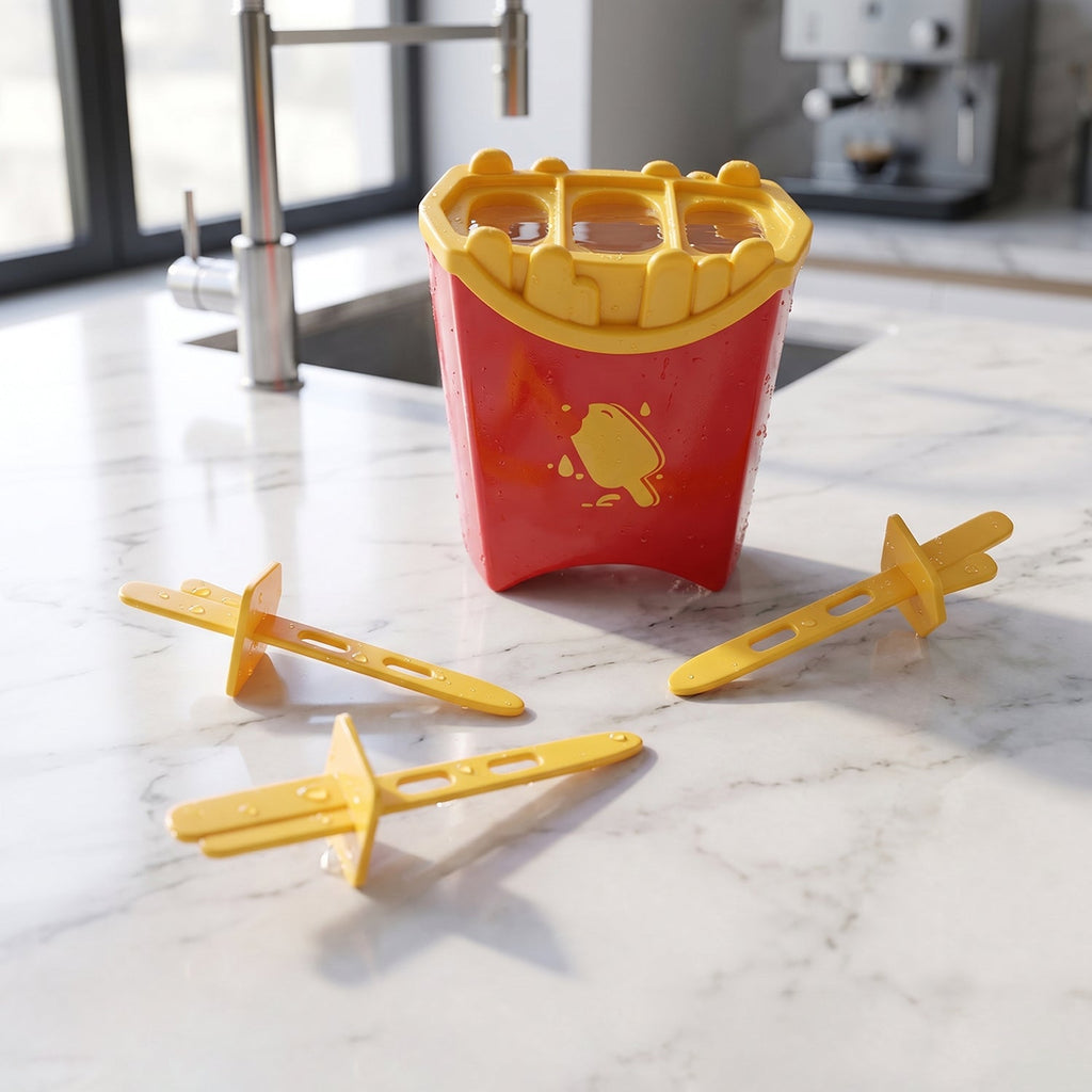 Homemade frozen treats in a French fries style ice pop mould.
