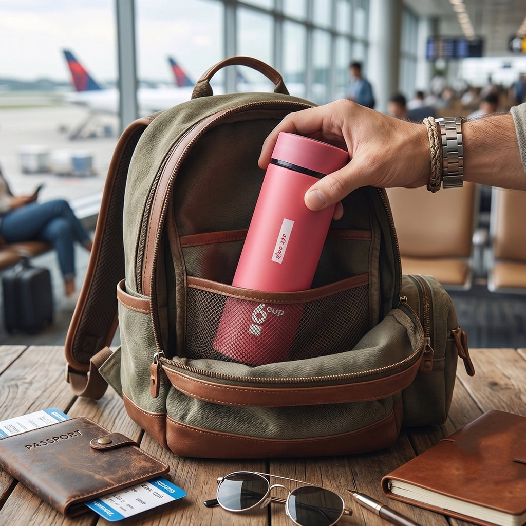 Glass water bottle being carried in hand for daily use