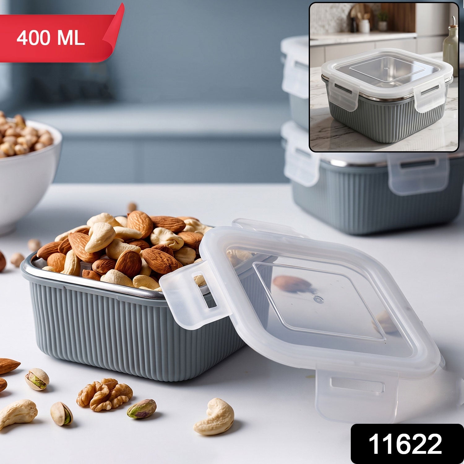 Square Stainless Steel Food Storage Container – 400ml Airtight