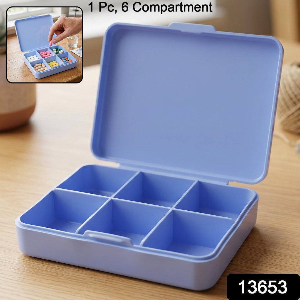 Pack of portable 6 compartment medicine storage cases for convenient travel.