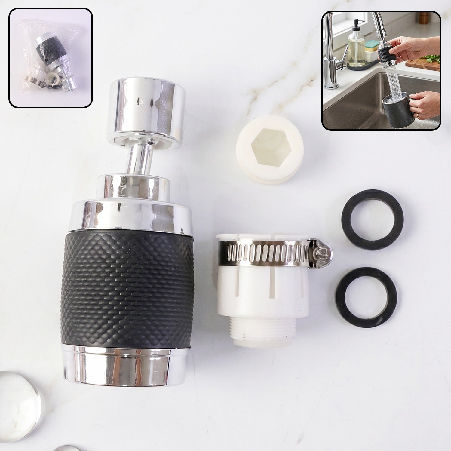 360° rotatable kitchen faucet sprayer with splash-proof filter