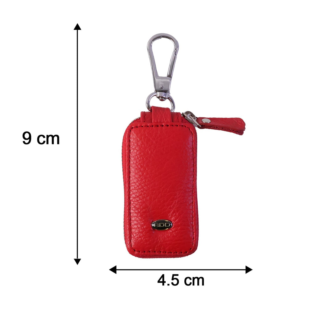 Size guide illustrating the dimensions of the leather car key case