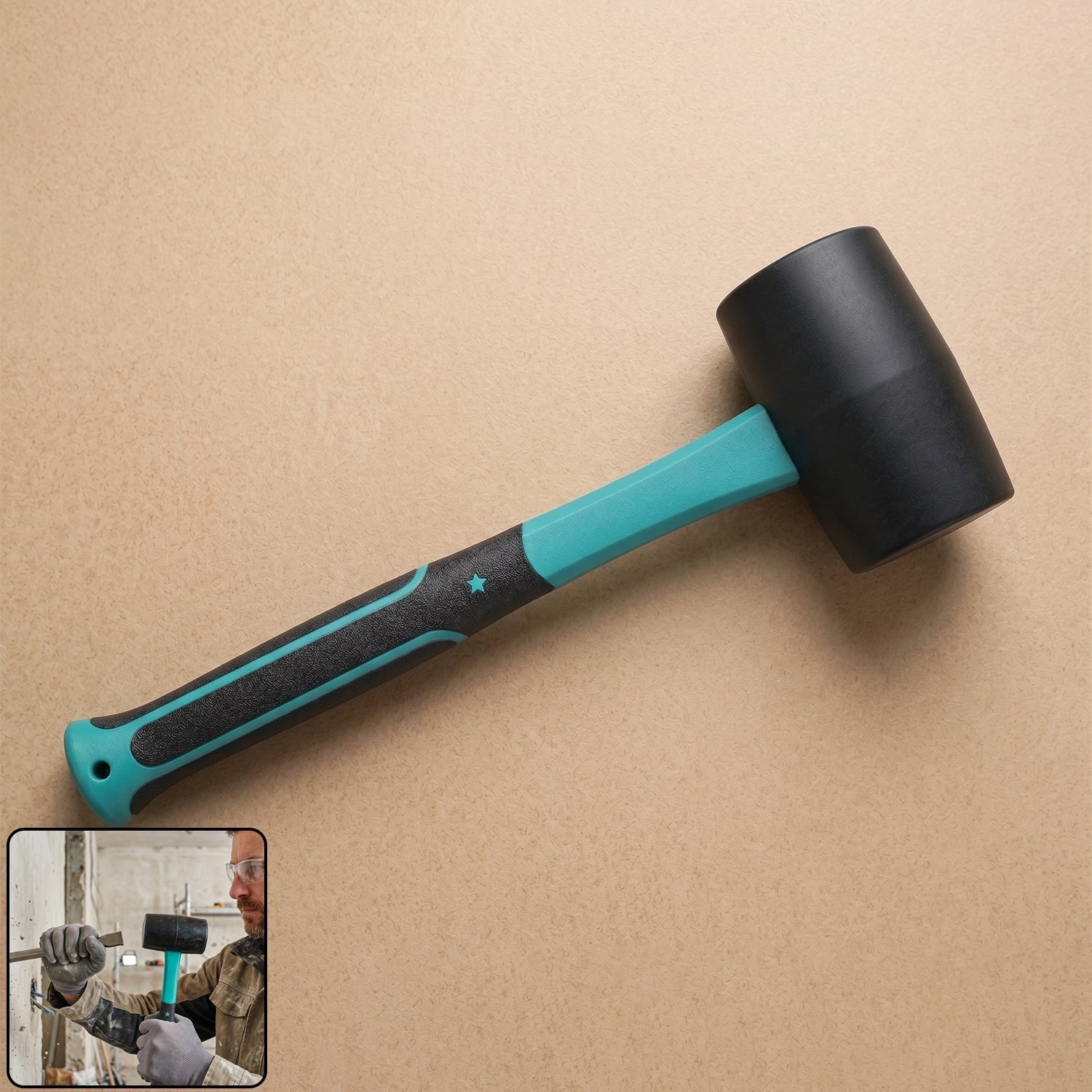 Durable heavy duty sledge hammer rubber mallet featuring an ergonomic non-slip handle.