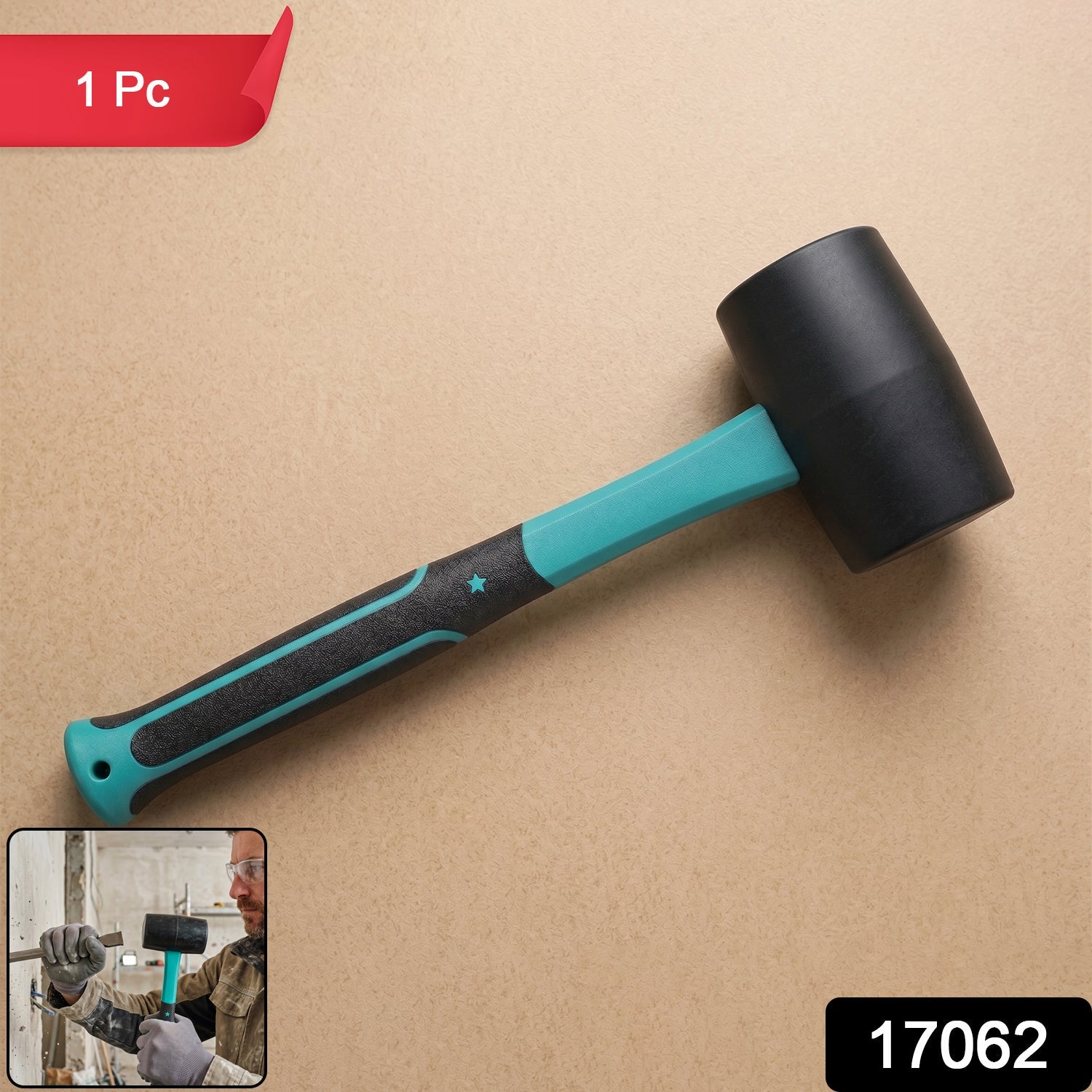 Multiple views of the heavy duty rubber mallet, ideal for construction and furniture assembly.