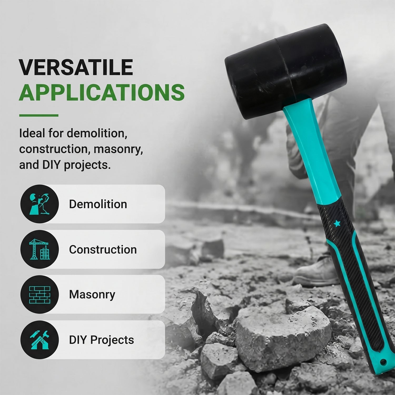 Detailed view of the sledge hammer's ergonomic non-slip handle design for comfort.