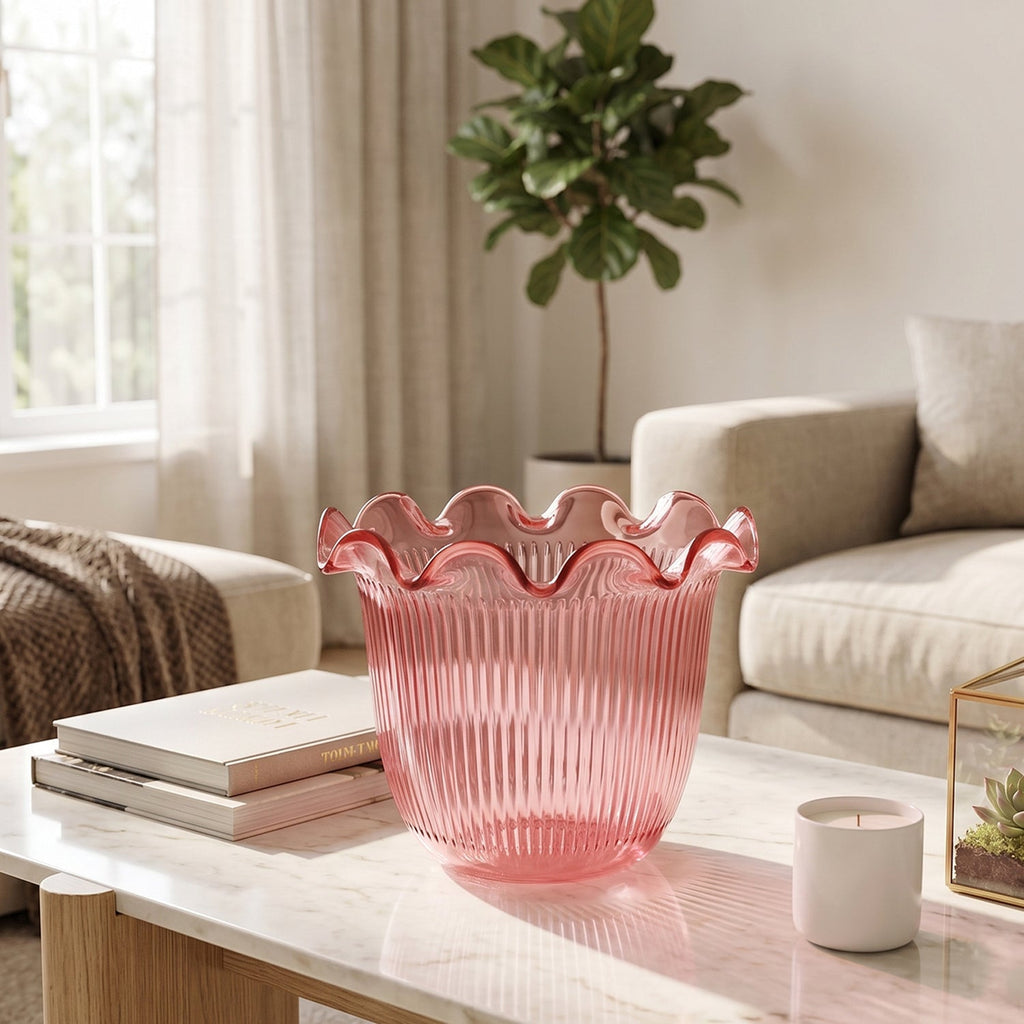 Close-up of ruffled design on flower pot