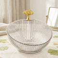Decorative plastic fruit bowl with ribbed clear design and gold accent