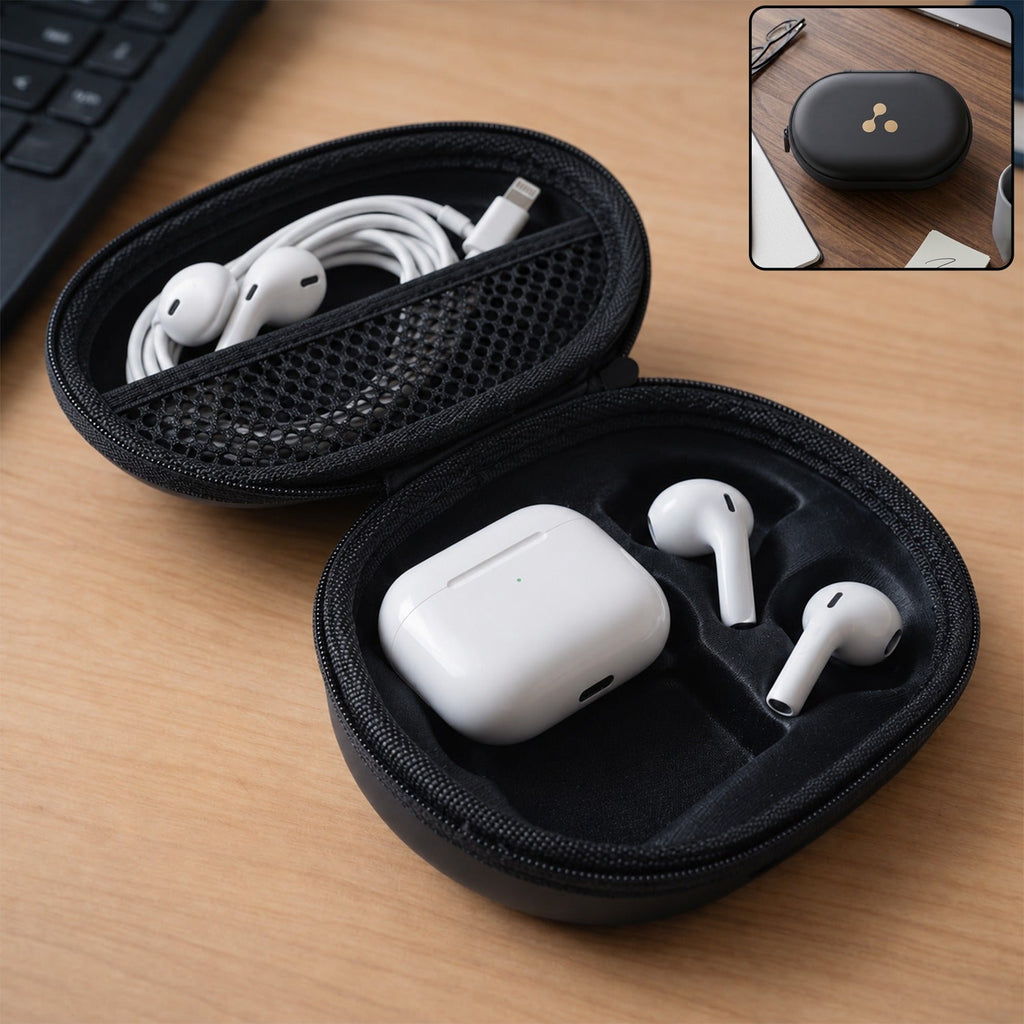 Mix Design Hard Shell Bluetooth Earbuds Protective Case with Zipper (1 Pc)