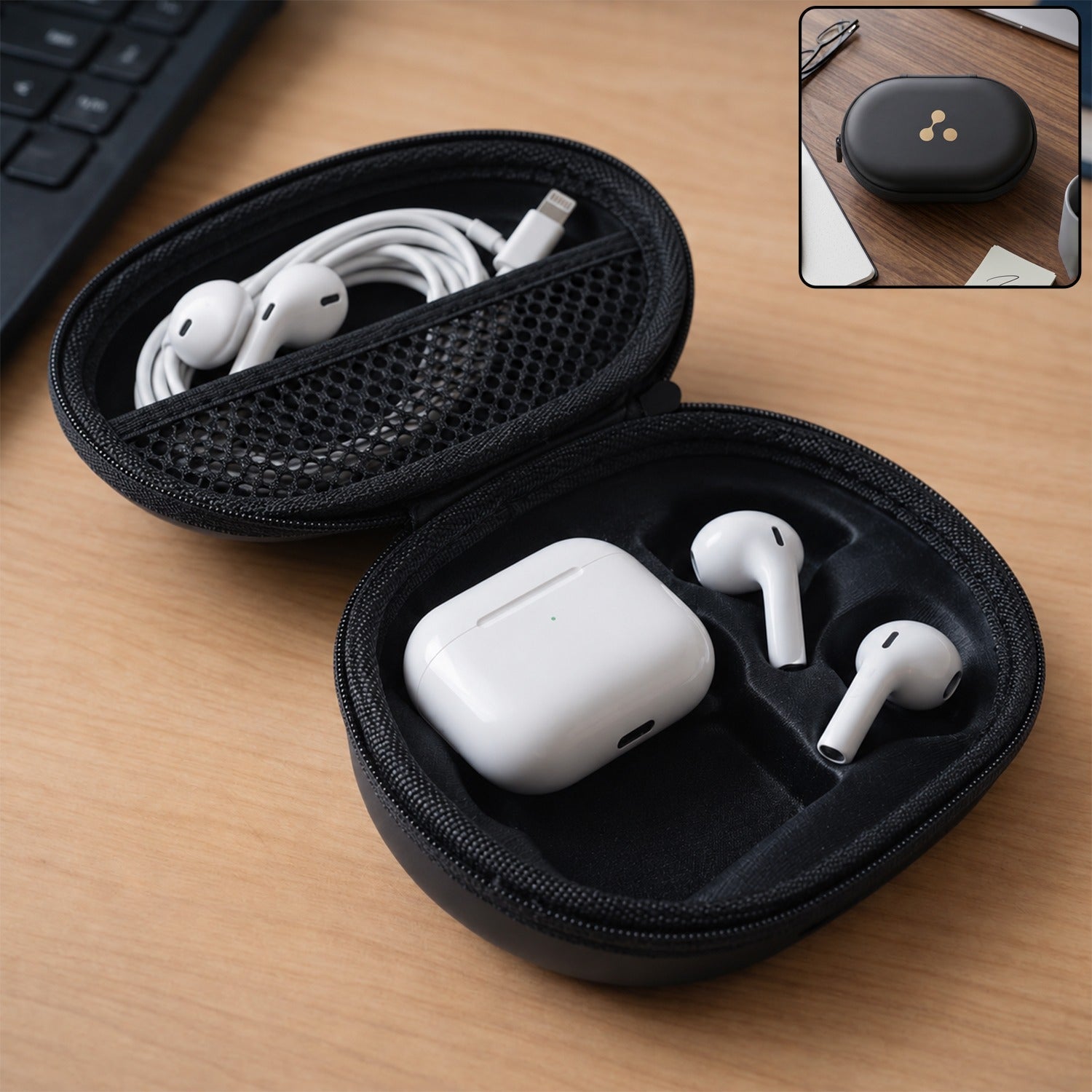 Mix Design Hard Shell Bluetooth Earbuds Protective Case with Zipper (1 Pc)