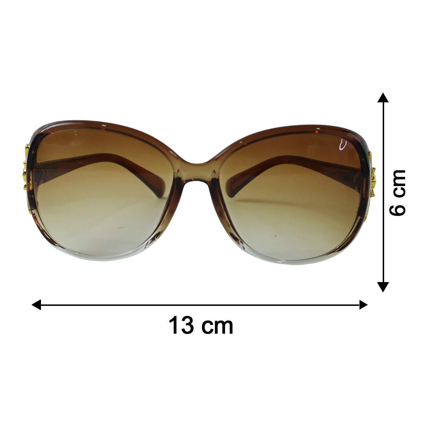 Size guide showing dimensions of oversized women's sunglasses.