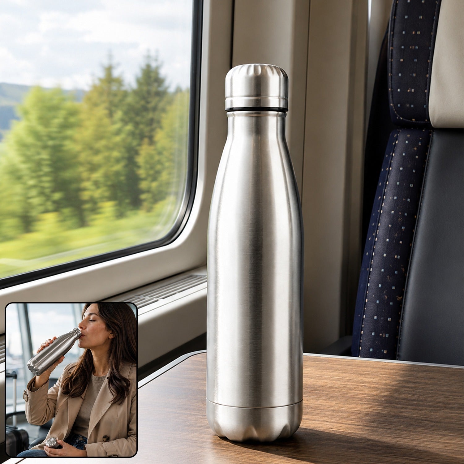 Sleek 500ml stainless steel water bottle for daily hydration.
