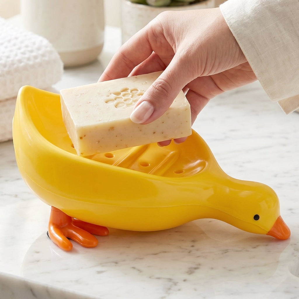 Playful duck-shaped plastic soap holder box from