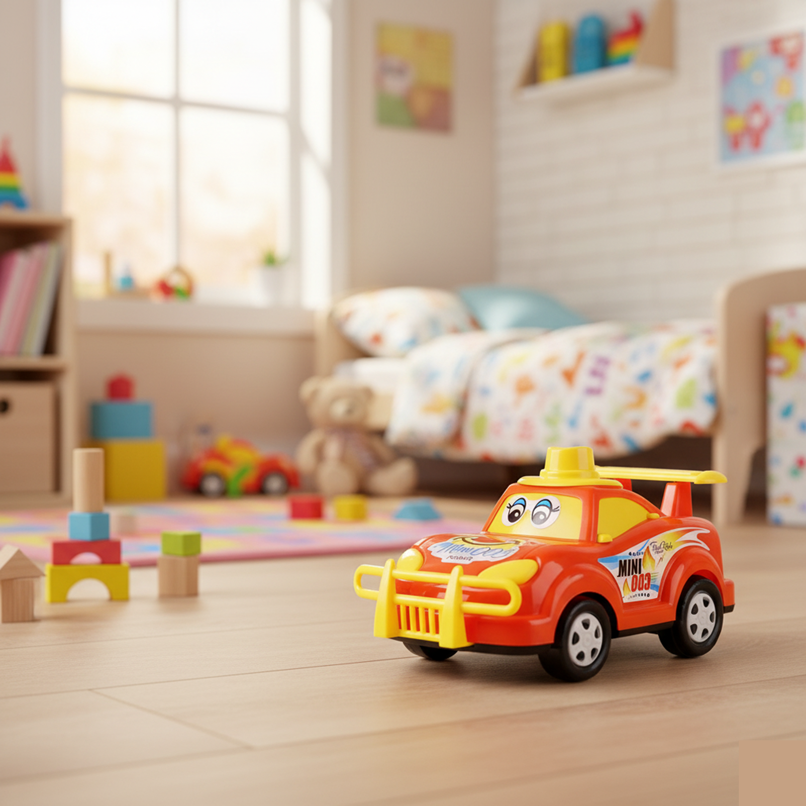 Colorful friction-powered cartoon racing car toy