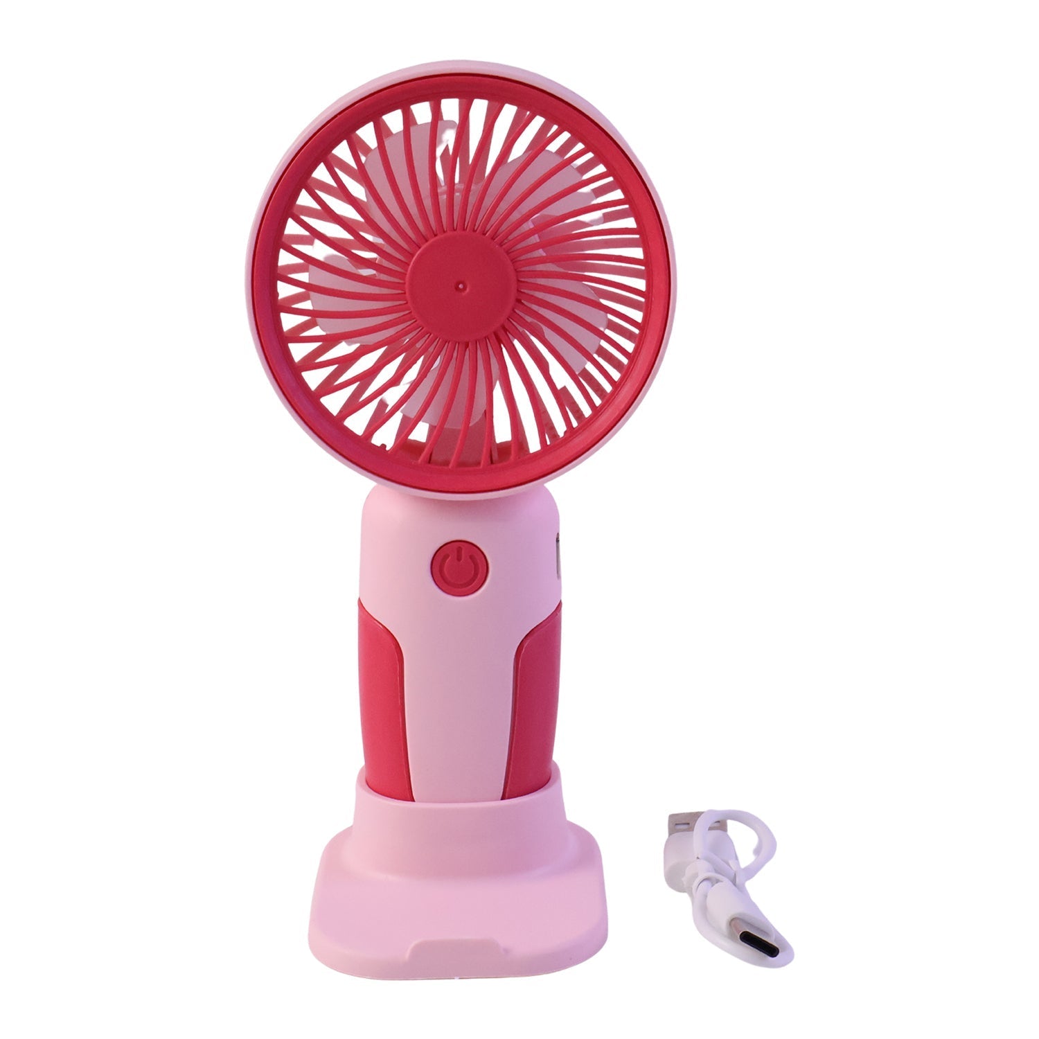 Person outdoors using mini handheld rechargeable fan