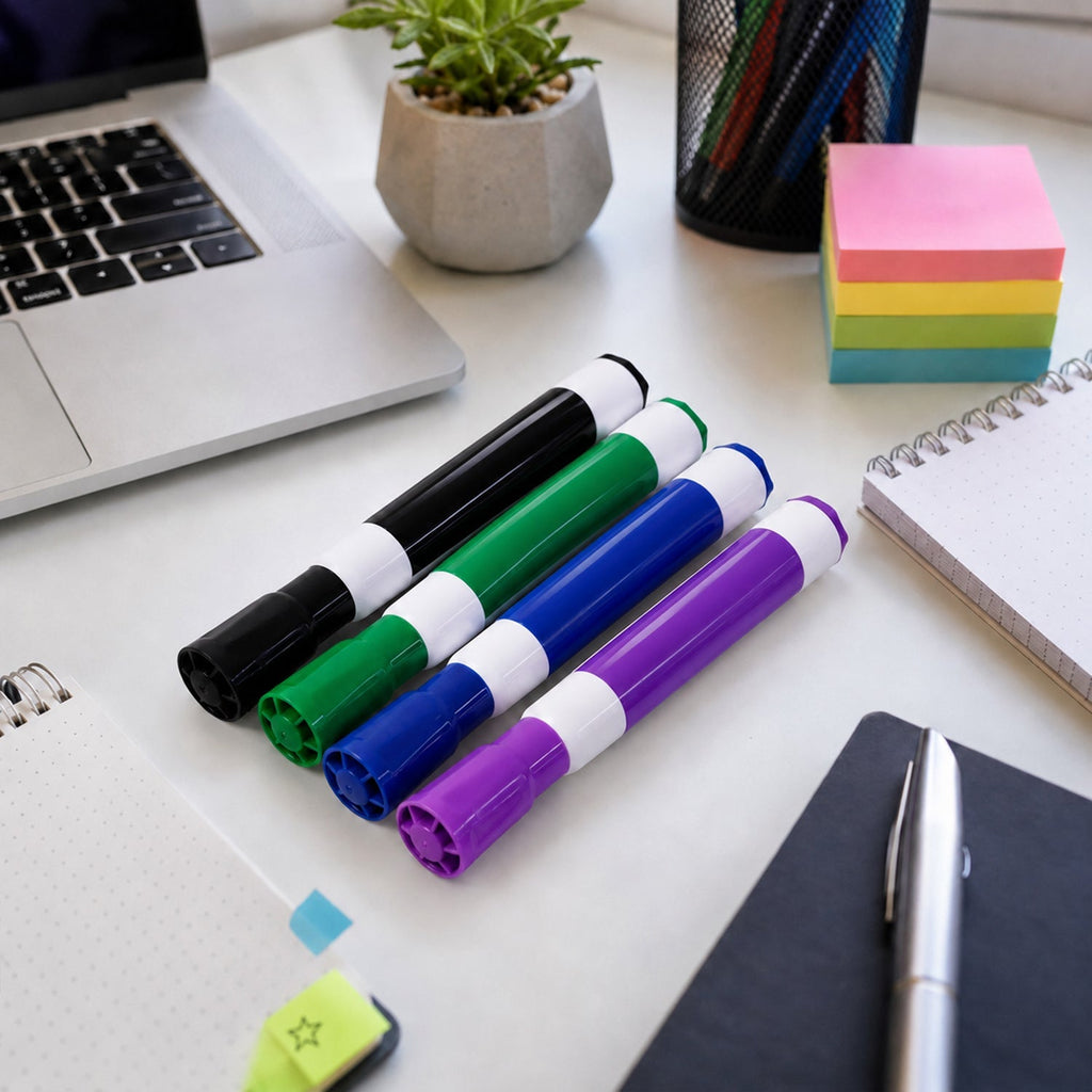 Sleek design of a bright coloured dry erase marker.