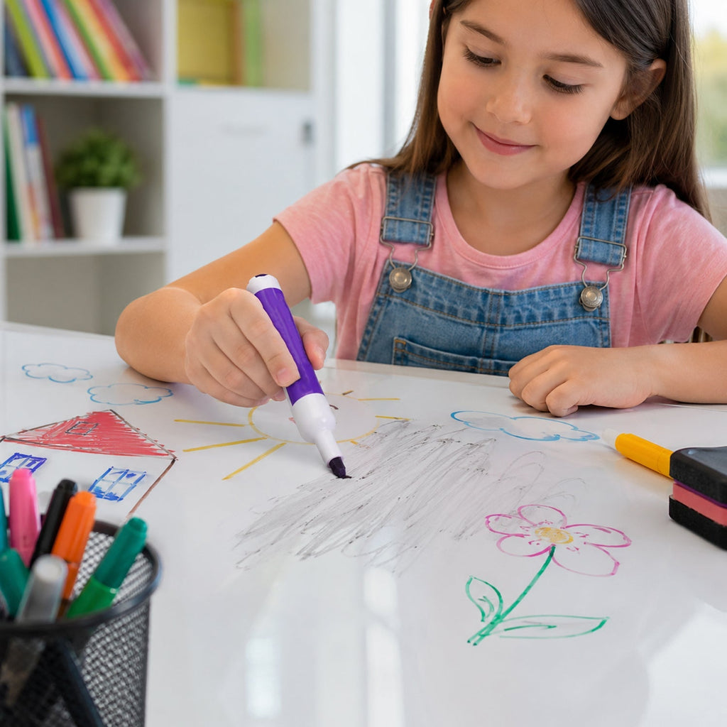 Informative size guide for a dry erase marker pen.