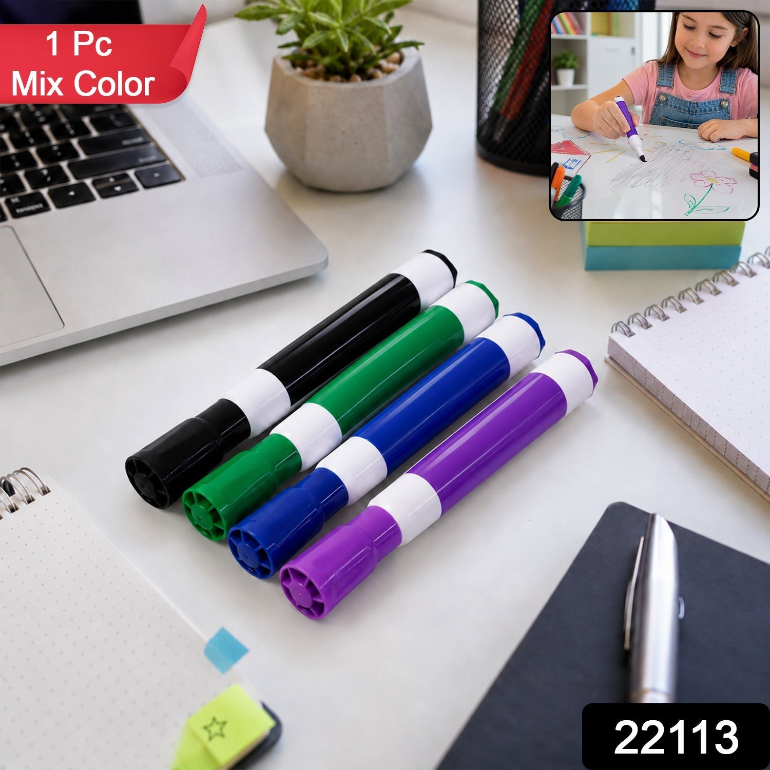Assorted bright colours dry erase markers for classroom and office use.