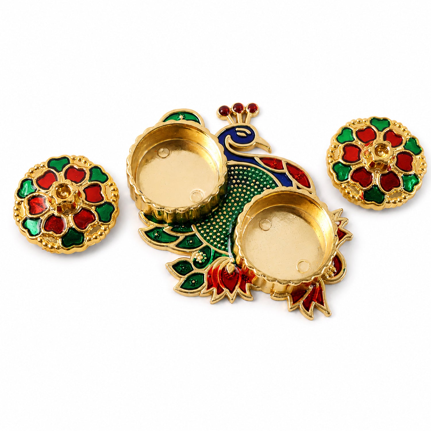 Peacock kumkum dani with dimensions for ritual use