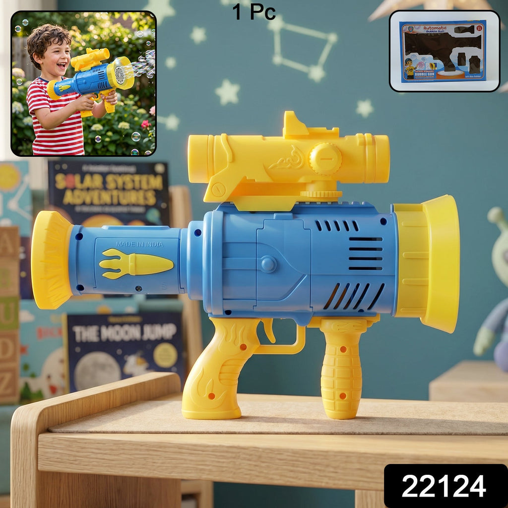 Kids playing outdoors with bubble gun toy