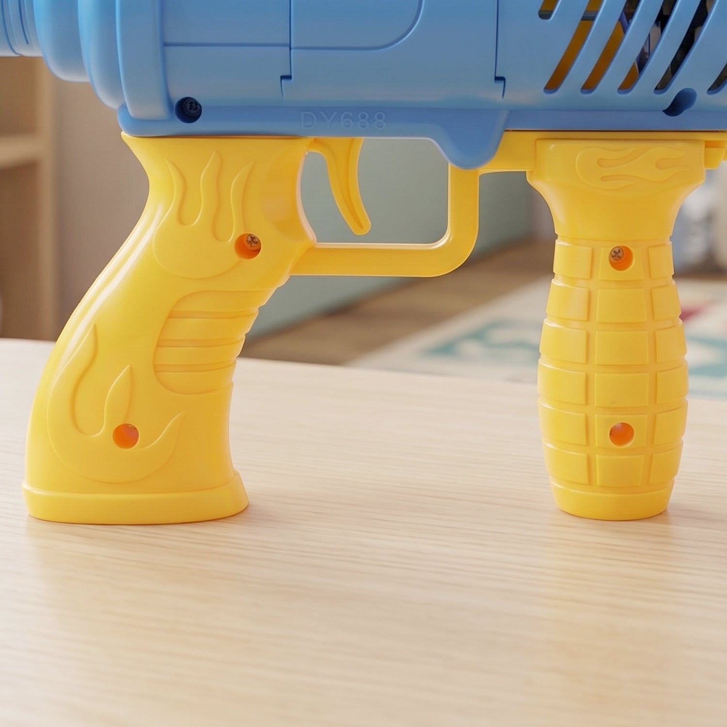 Close-up of detail on bubble gun toy