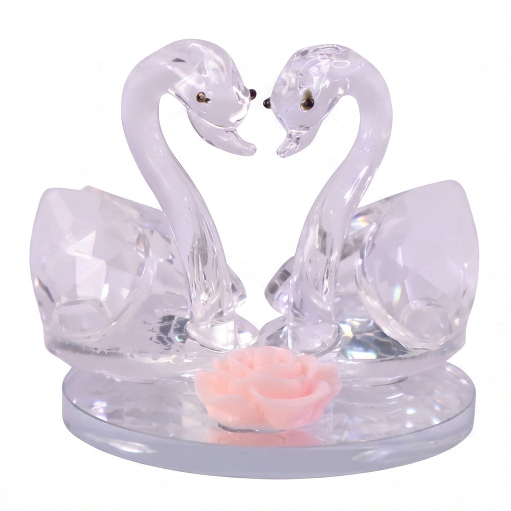 White background showing crystal swan showpiece with dimensions