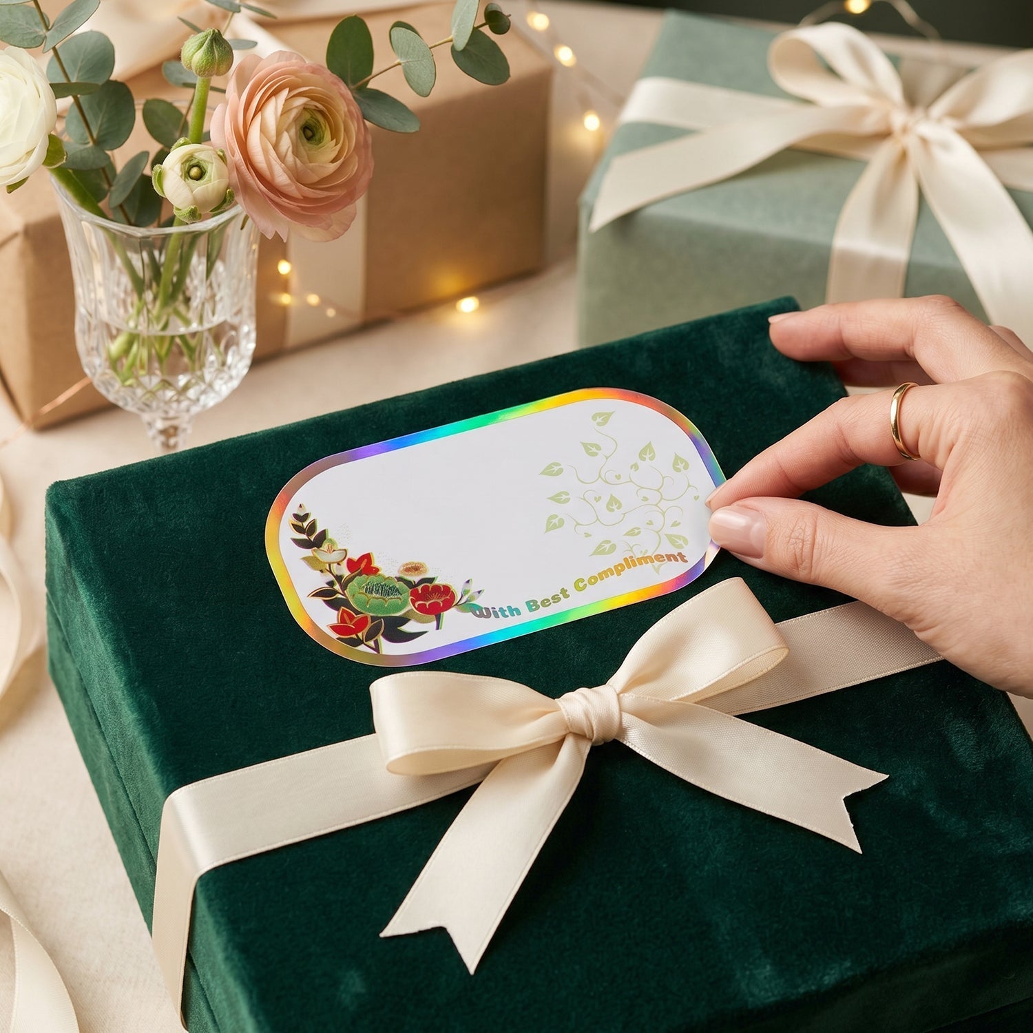 Gift labels being used for gift packing
