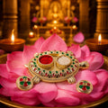 Decorative tortoise-shaped kumkum holder with jewel work