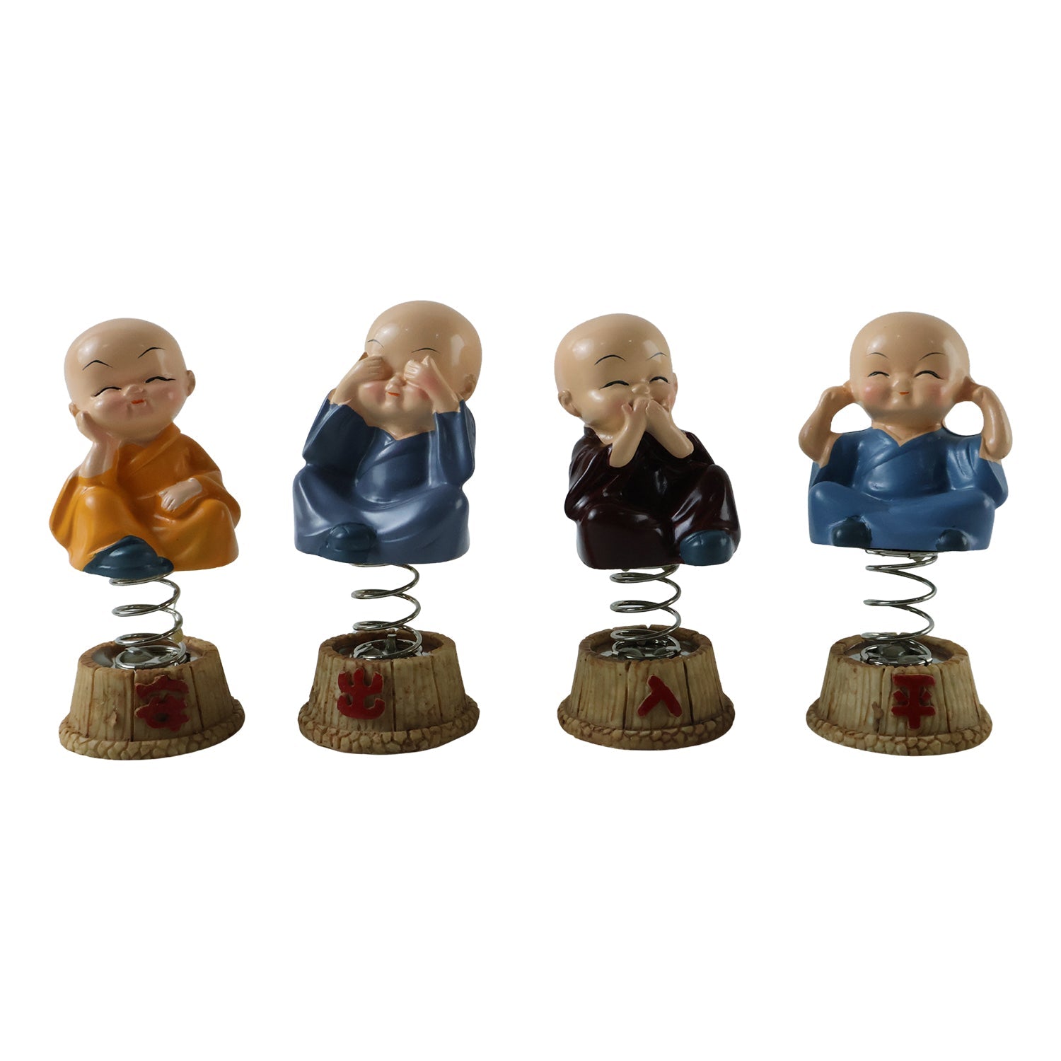 Four piece baby monk statue set on white background