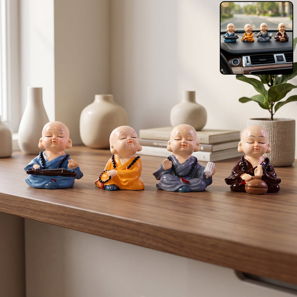 Little monk Buddha statue set of 4 for car dashboard decor