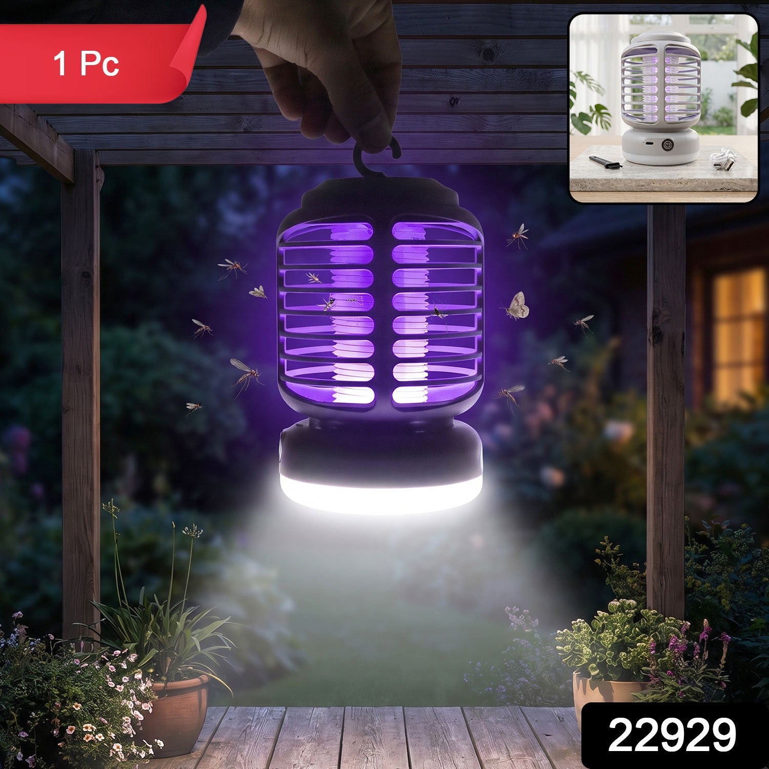 Rechargeable mosquito killer lamp showing LED light function