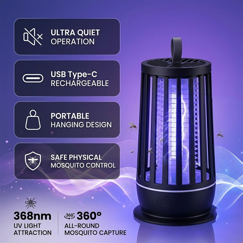 Electric mosquito zapper lamp in an indoor setting, ready for use.