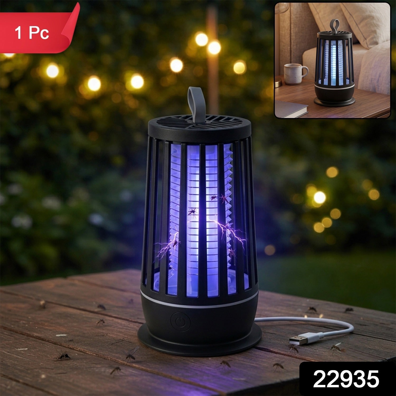 Portable electric shock mosquito killer lamp, shown as one piece unit.