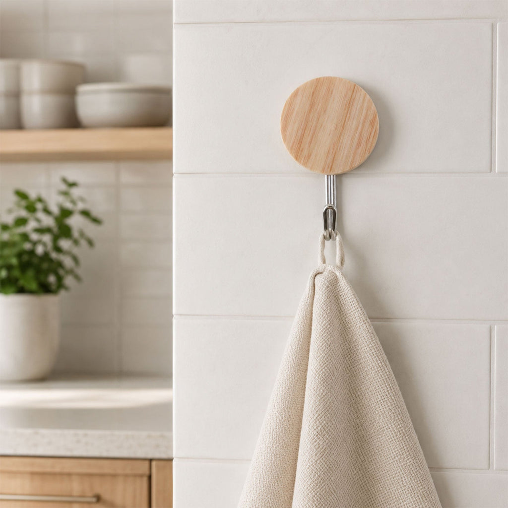 Hanging hooks in use on wall