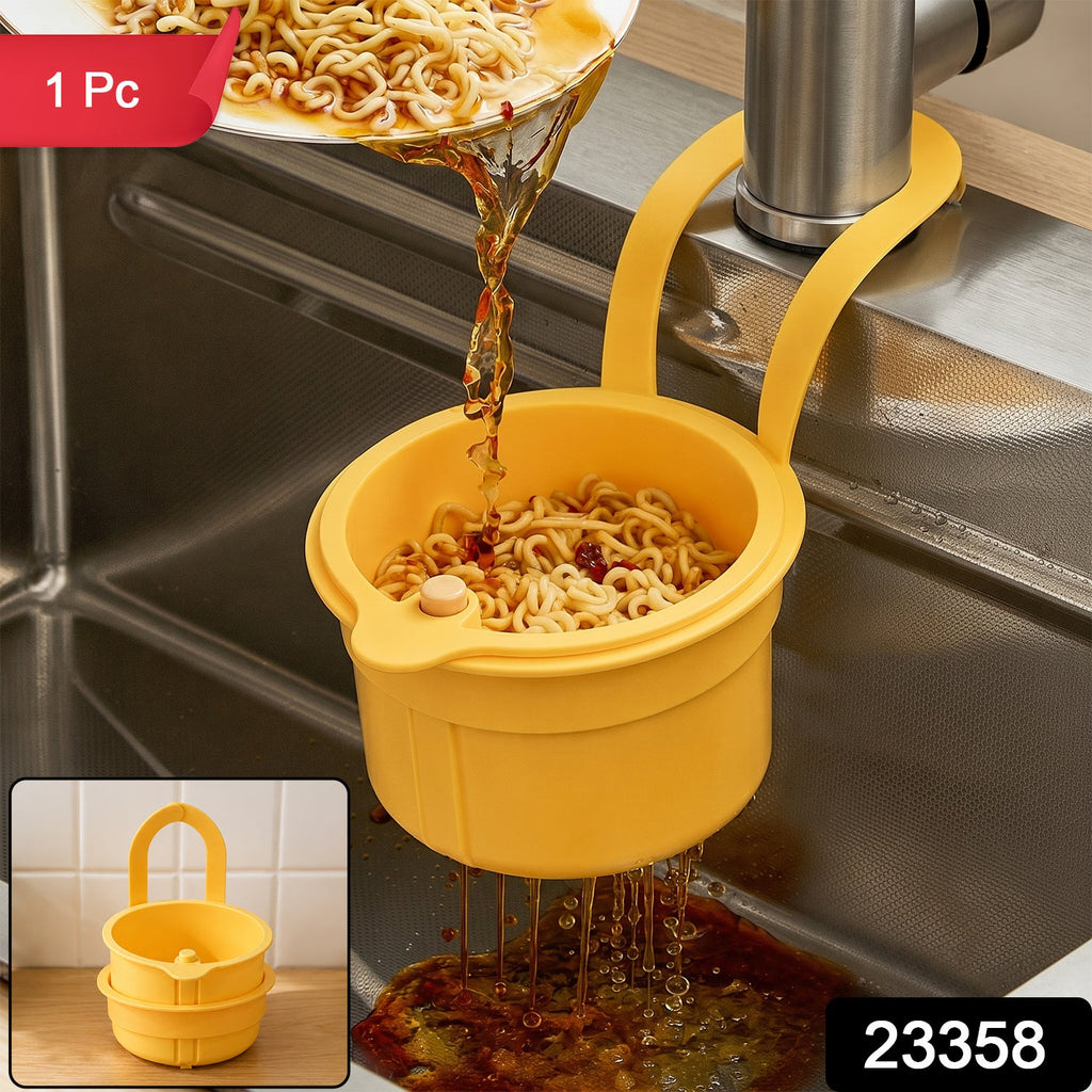 Plastic hanging kitchen sink drain basket with 1 piece label and SKU 23358