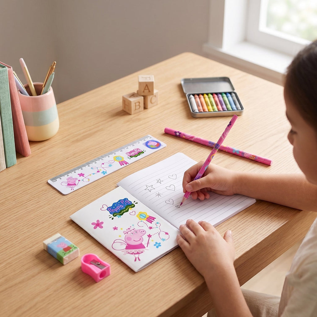 Kids using the 6 in 1 stationery set for school work