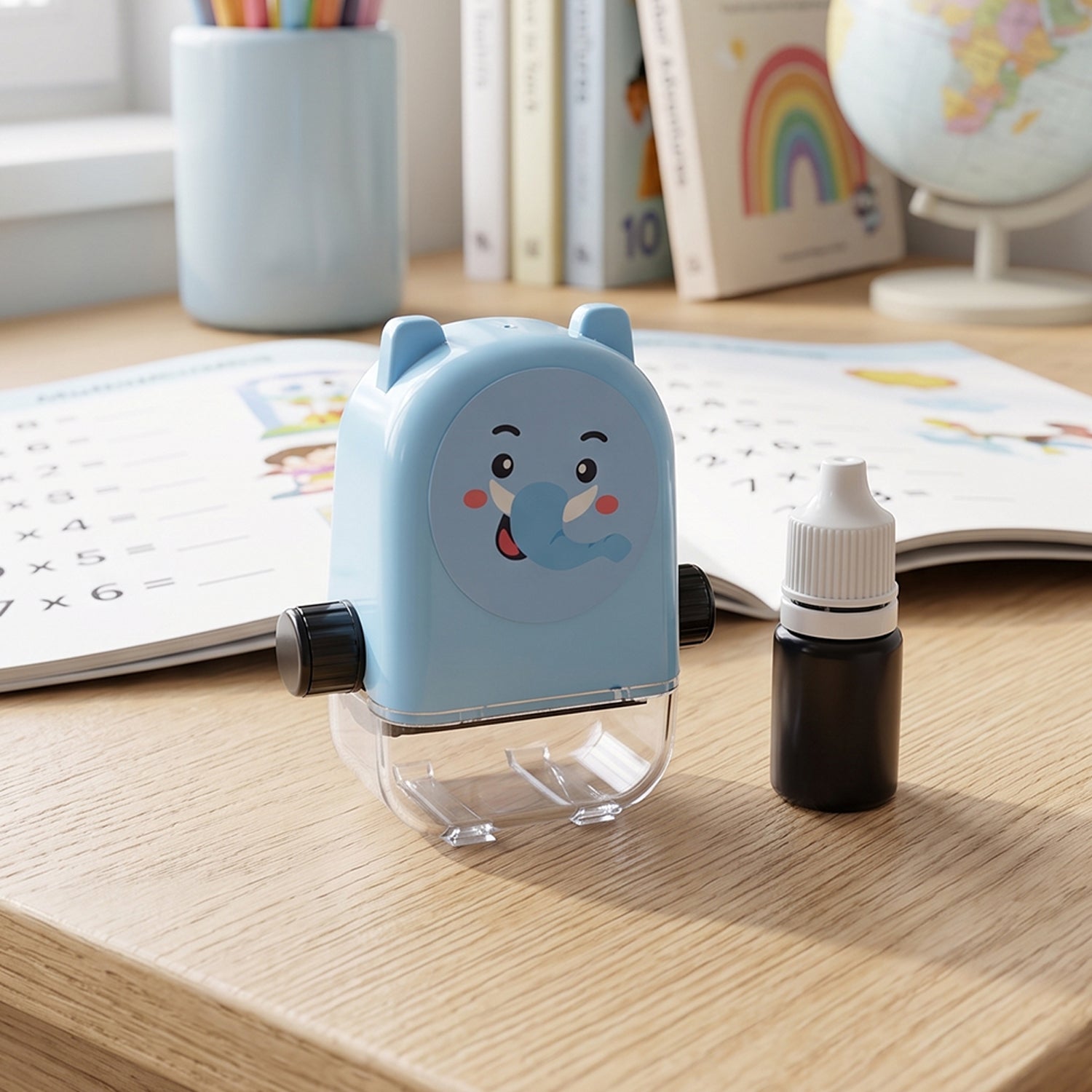 Kids math roller stamp with refill ink bottle