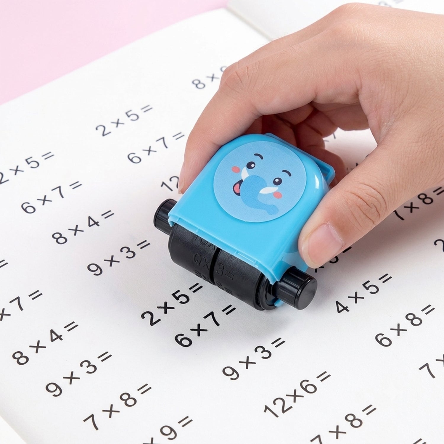 Kids multiplication roller stamp printing practice questions
