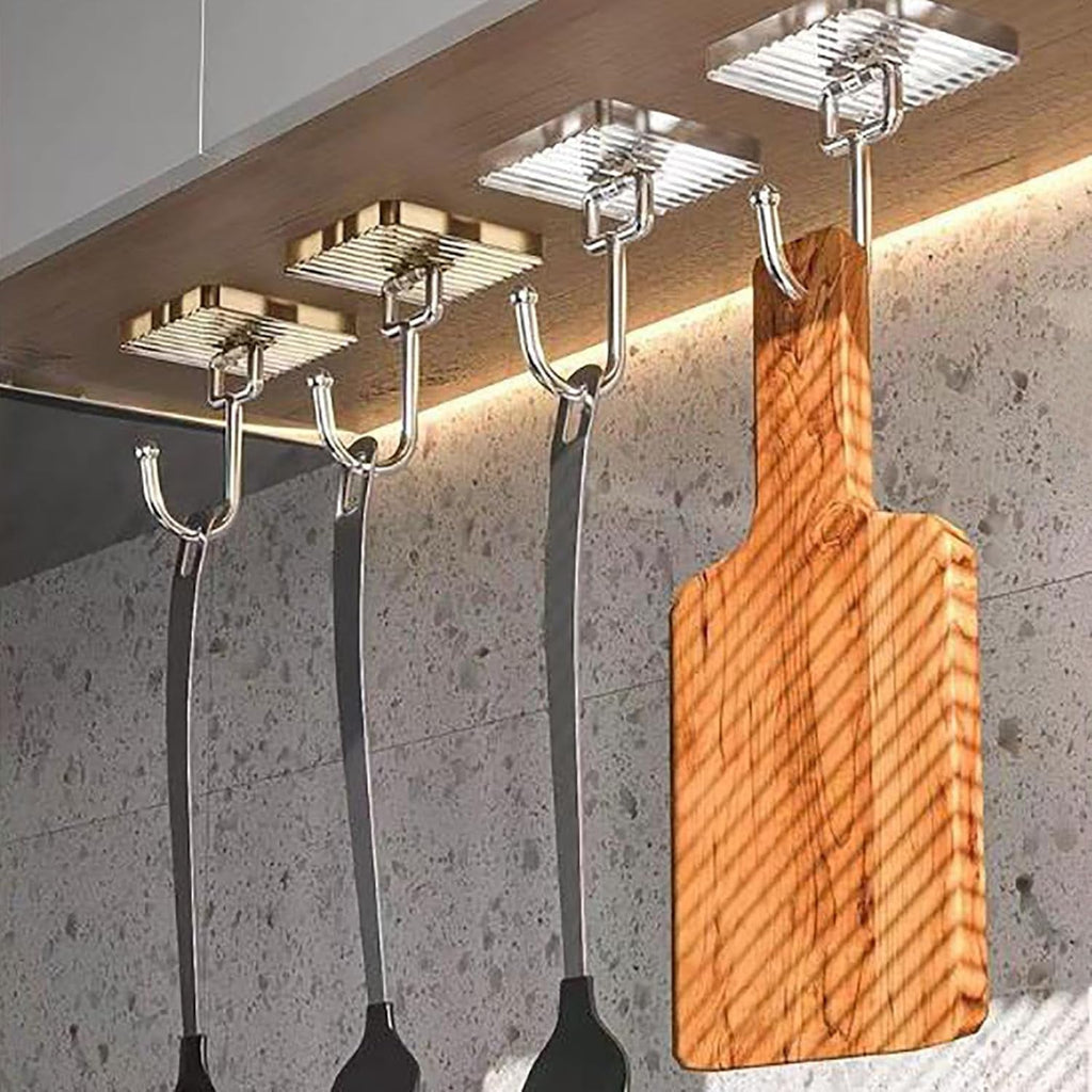 Adhesive hook holding keys and bags for home organization
