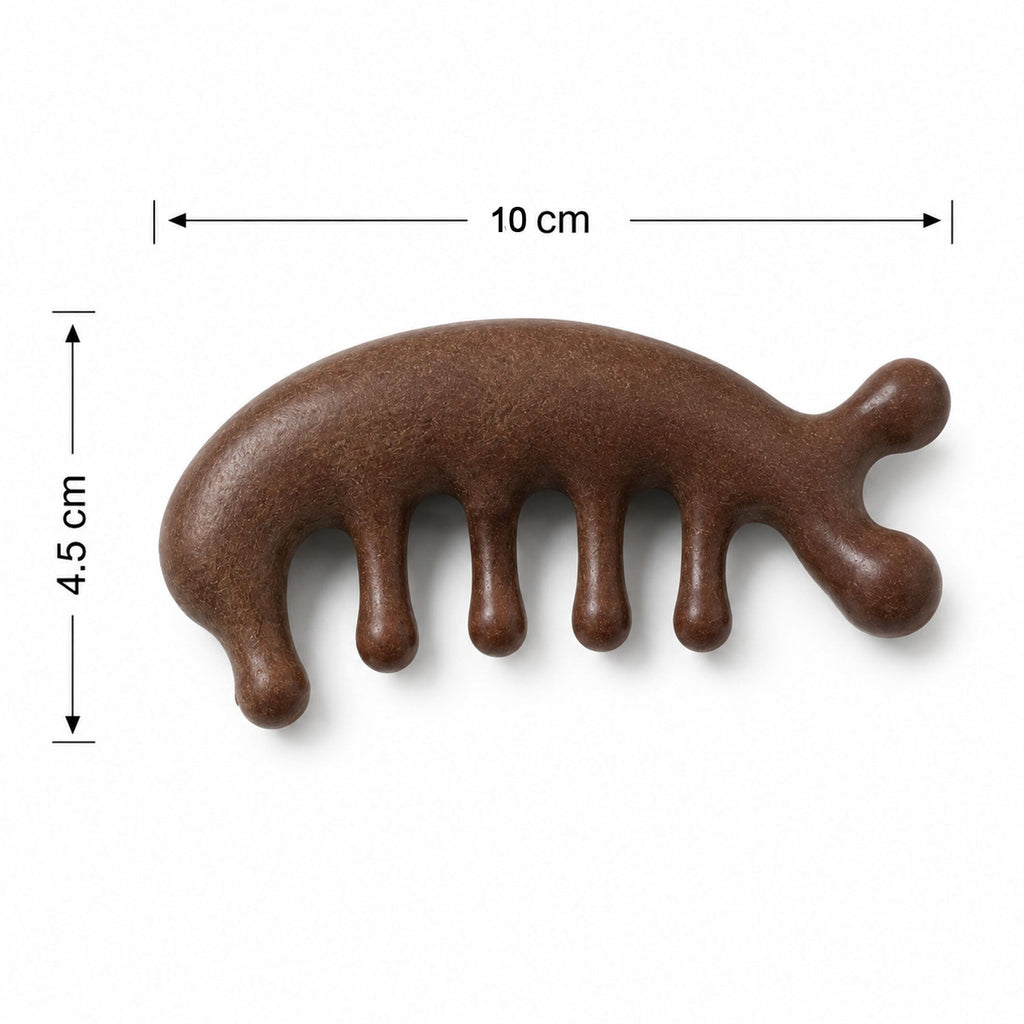 Wooden scalp comb with handle for size reference