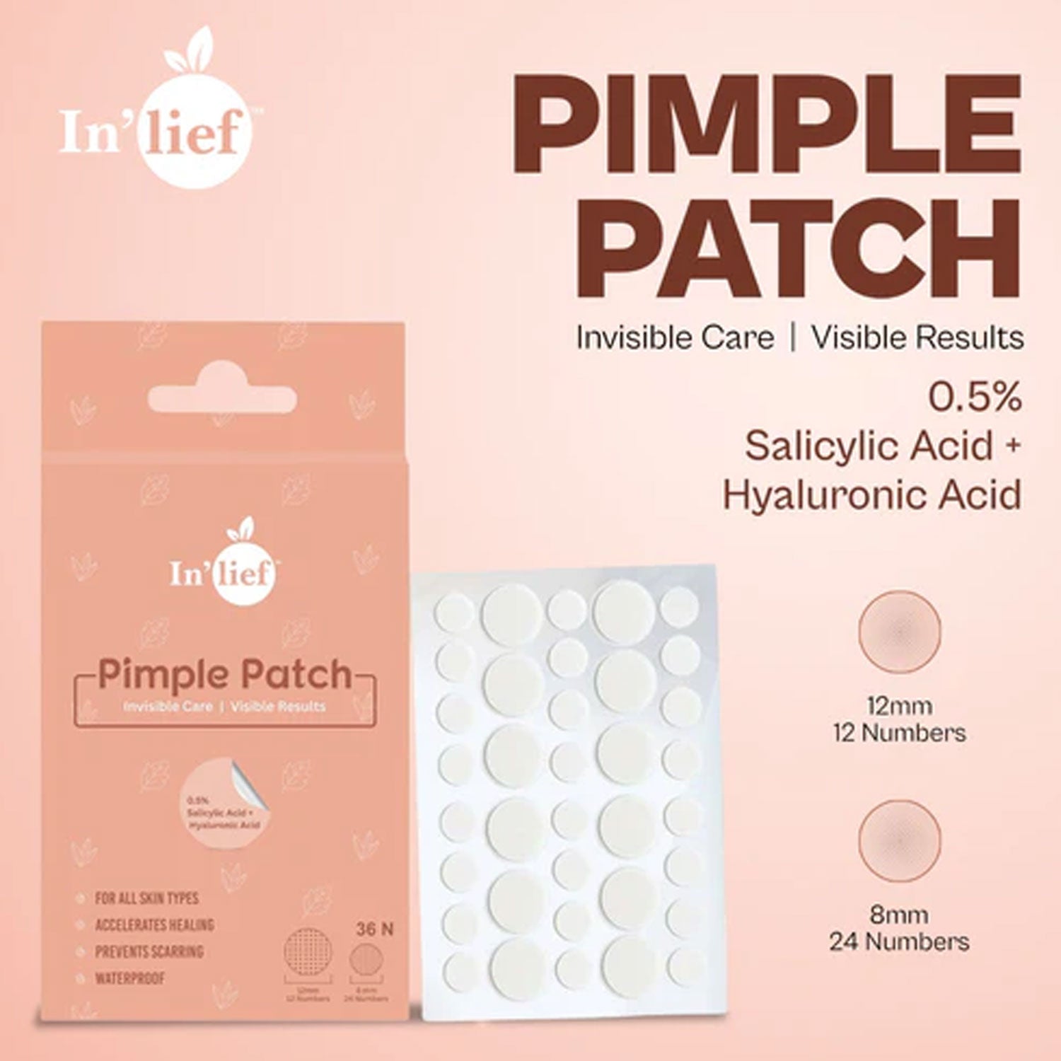 In'lief pimple patch set, acne care, discreet transparent patches