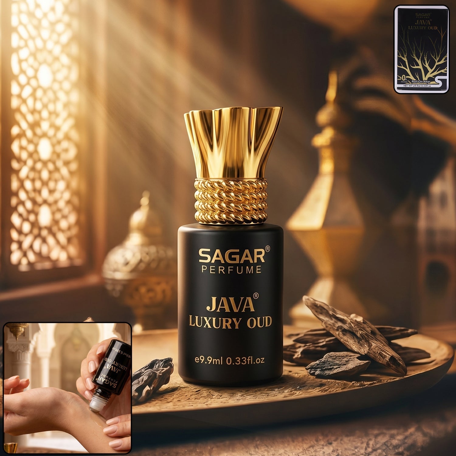 Luxury natural oud perfume oil in convenient bottle